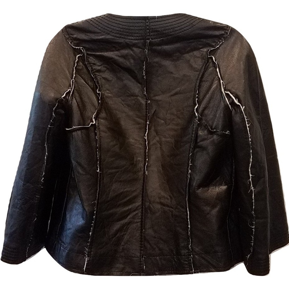 Poleci Leather Cropped 3/4 Sleeve Motorcycle Style Distress Jacket Size 4 Black - Picture 3 of 7
